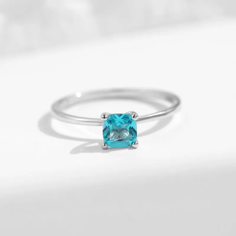 Classic Solitaire Cushion Cut Paraiba Tourmaline Sterling Silver Engagement Ring