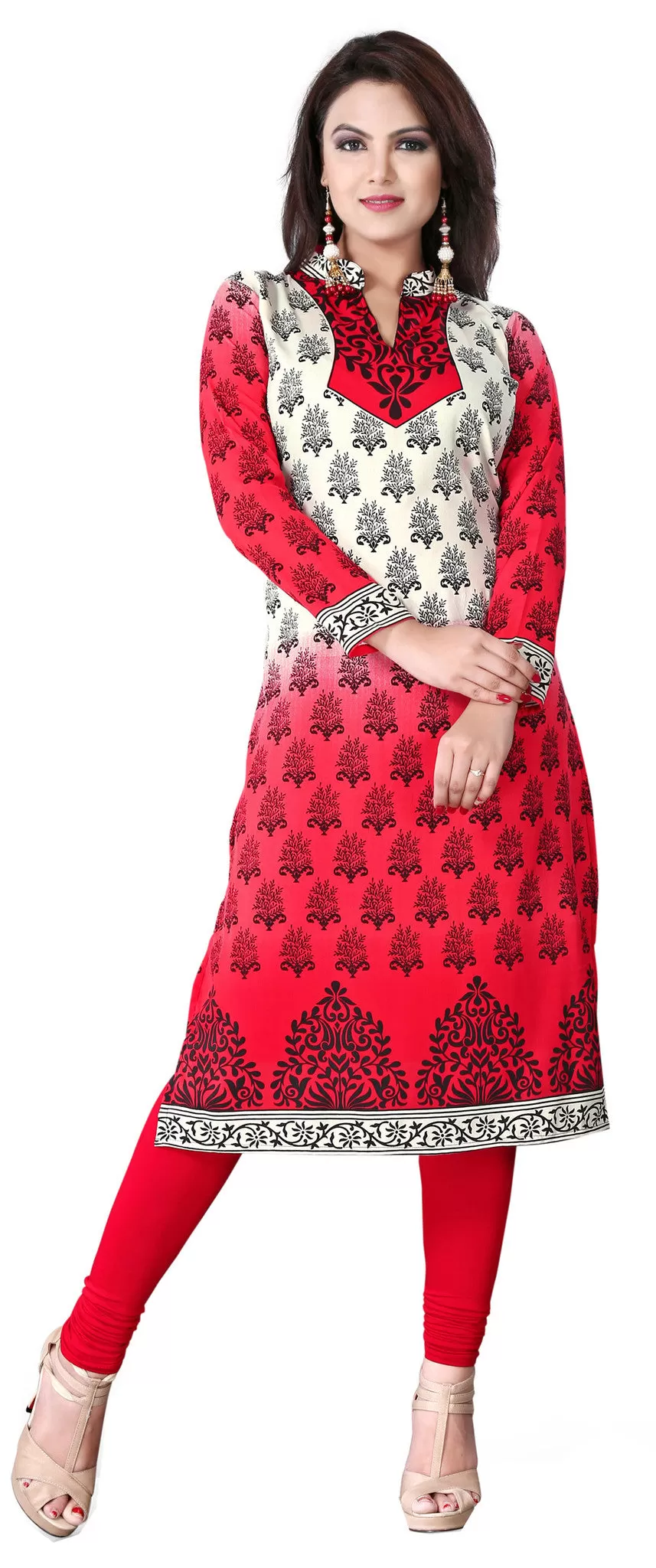 Indian Kurti Top Tunic Printed Womens Blouse India Clothes (Red)